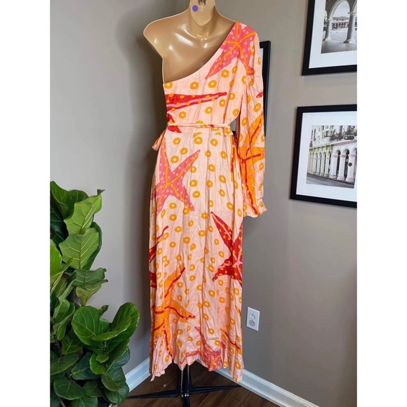 Anthropologie One-shoulder Starfish Maxi Dress By Farm Rio - Picture 6 of 7